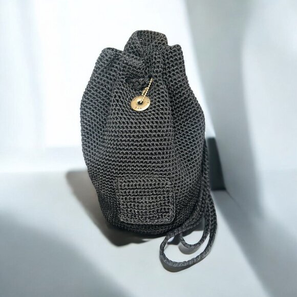 The Sak Sayulita Crochet Backpack Black Drawstring Tight Hand Woven Purse Boho - Picture 1 of 8